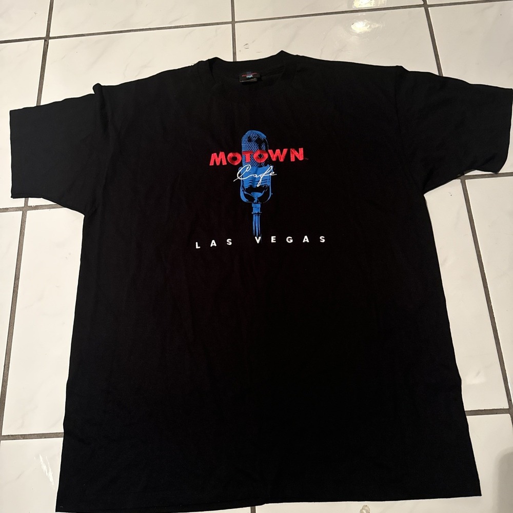 Vintage Motown Café Shirt Mens 2XL Black Single Stitch Embroidered Graphic Tee